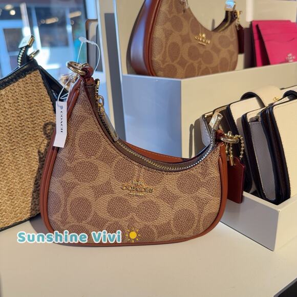 NWT Coach Mini Twisted Teri Bag Charm In Signature Canvas CBL07, Tan/Caramel - Picture 1 of 5